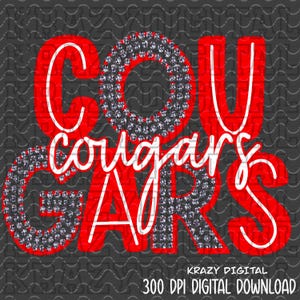 Mascotte de couguar rouge losange PNG, mascotte de couguar girly, mascotte de faux strass couguar, Bling cougar numérique, cougar rouge paillettes PNG