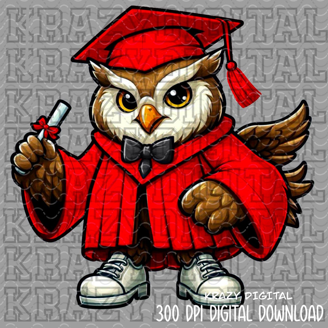 Owl Red Graduation PNG, Owl Senior Mascot, Owl Graduation PNG, Owl ...