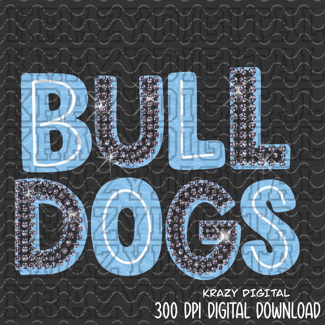 Light Blue Bulldog Rhinestone Mascot PNG, Bulldog Glitter Mascot DTF ...