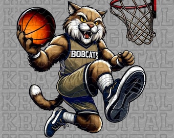 Bobcat Gold Mascot Basketball PNG, Bobcat Navy Gold Basketball Mascot Digital Design, Boy Sports Artwork, Little Brother Basketball