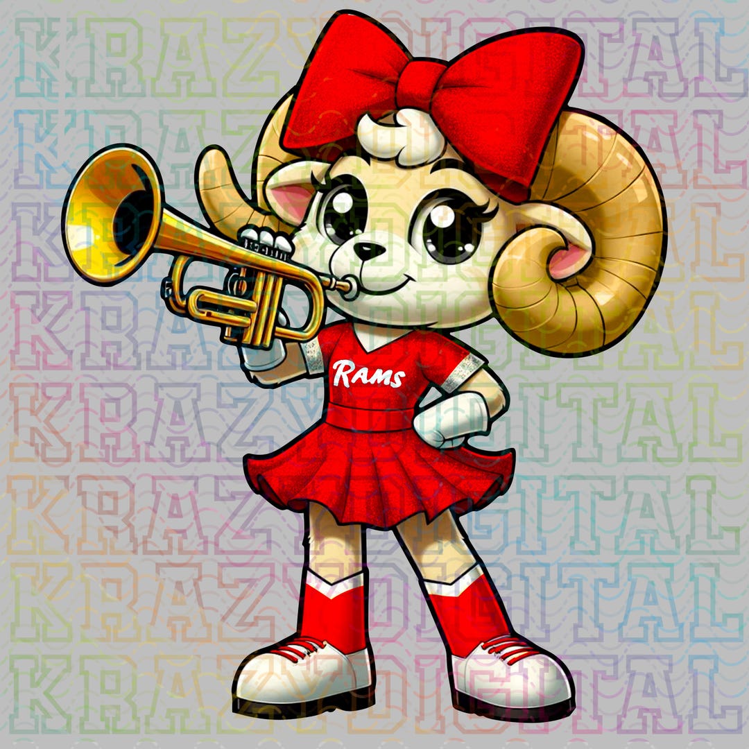 Rams Red Band Mascot PNG, Rams Trumpet Bow Mascot PNG, Rams School ...