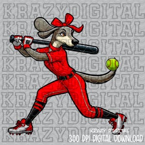 Red Greyhound Softball Mascot PNG, Cartoon Greyhound Mascot, Greyhound Mom Digital Download, Brother Spirit Design, Custom Mascot Shirt PNG