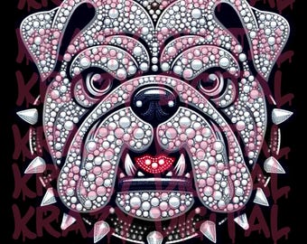 Mascota de Bulldog con diamantes de imitación PNG, Mascota de Bulldog con purpurina DTF, Archivo digital de Bulldog, Bulldog con diamantes de imitación, Arte de mascota de Bulldog con adornos
