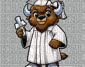 Buffalo Graduation Girl PNG, White Bison Senior 2026, Kindergarten Graduate Design, Buffalo School Digital, Senior Mom Design