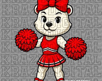 Polar Bear Cheerleader Mascot PNG, Red Cartoon Dance, Strutter Girl Sister Spirit, Little Cute Girl Dancer, Mom Spirit Shirt
