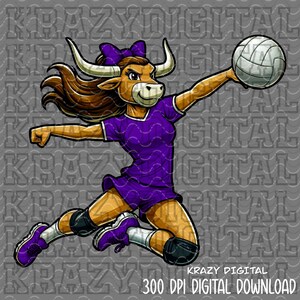 Lady Longhorn Volleyball Mascot PNG, Whit Longhorn Digital File, School Spirit design, Beach Sand Volleyball Art, Cute Longhorn digital file