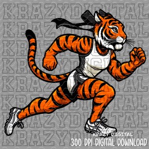 Lady Tiger Black Track PNG, Tiger Girl Track Mascot PNG, Lady Tiger Running Black Uniform Digital File, Tiger Mom Cross Country PNG
