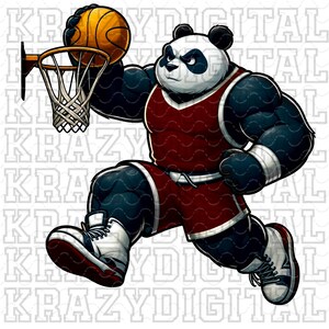 Rödbrun panda basket PNG, djurbasketdesign för djur, panda dunking sport, rödbrun skolanda för män, digital pojkebasket