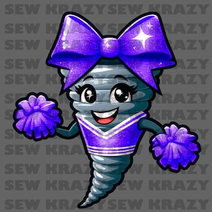 Tornado Purple Mascot Cheerleader PNG, Tornado Cheer Purple Bow, Tornado Cheer Purple PNG, Tornado Cheer Purple Digital File