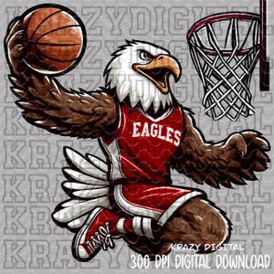 Eagles rode basketbalmascotte png, Eagle Boy jeugdbasketbal, Dunking Design, play-offshirt digitaal, Little Brother Spirit afbeelding 1