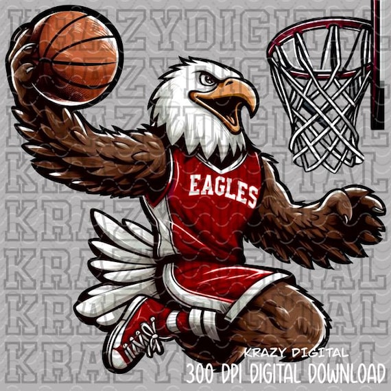 Eagles Red Basketball Mascot PNG, Eagle Boy Youth Basketball, Dunking Design, Playoff Shirt Digital, Little Brother Spirit