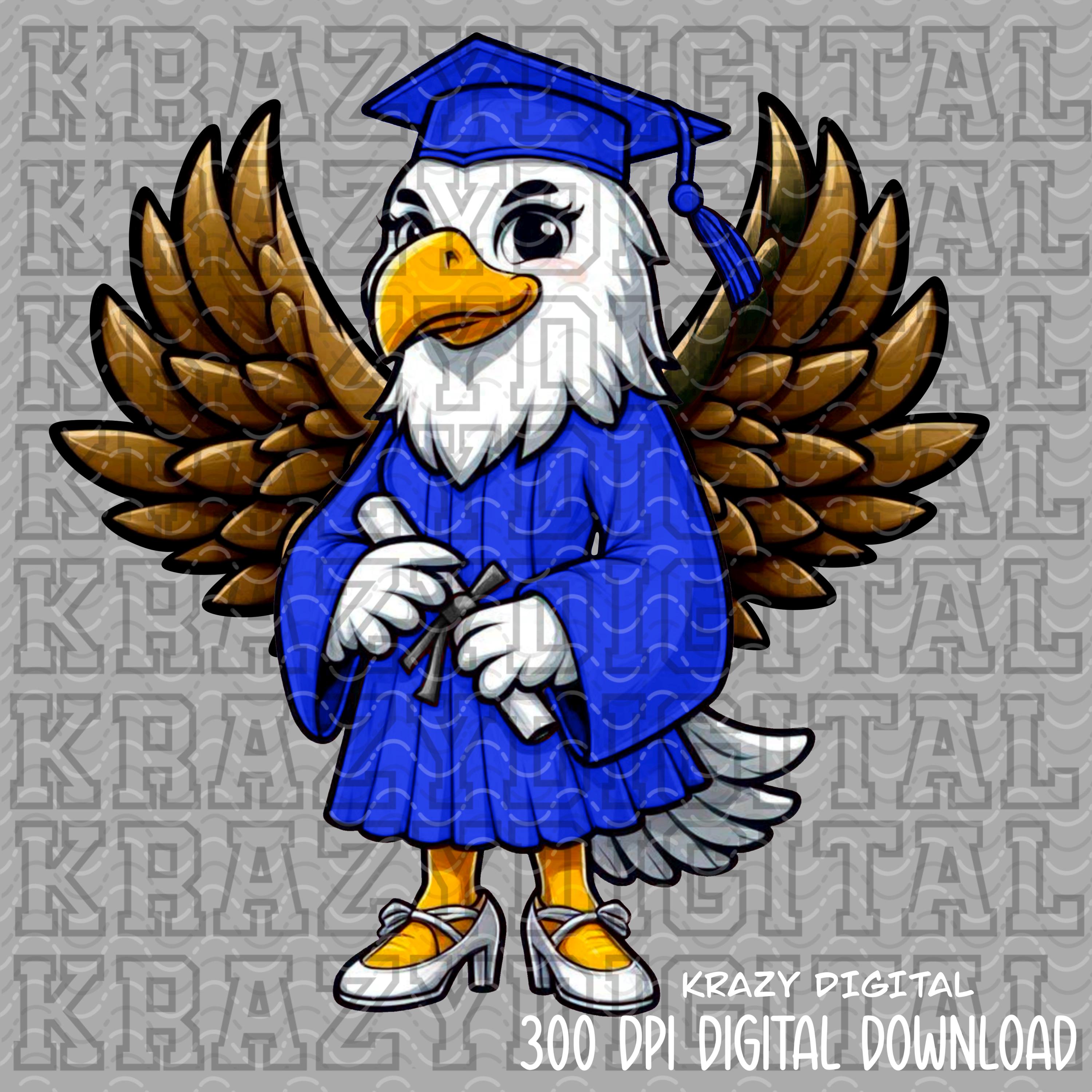 Eagle Girl Mascot Graduation PNG, Blue Eagle Mascot Graduation Digital Design, Kindergarten Graduation Senior PNG, Blue Kinder Eagle Art