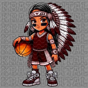 Mascota india de baloncesto (PNG), imagen de mujer india, diseño de chica india ruda, arte de chica india de baloncesto, imagen de mujer guerrera de baloncesto