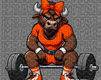 Lady Buffalo Powerlifting PNG, Zoo Animal Strong Design, Orange