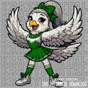 Falcons Cheer PNG, Green Falcons Cheerleader, Cute Spirit Shirt Design, Falcons Mascot Digital, Green Bird Dance Team Download