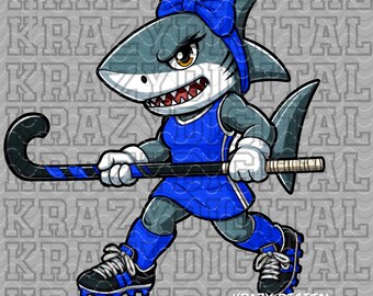 Lady Sharks Field Hockey PNG, Girls Blue Shark Mascot Design, Field Hockey Shirt Designs, Sports Vacation Design, Shark Spirit Shirt File