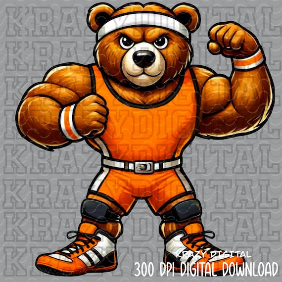 Mascotte lottatrice Orange Bears PNG, design digitale della