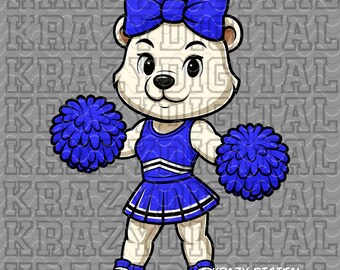 Polar Bear Cheerleader Mascot PNG, Blue Cartoon Dance, Strutter Girl Sister Spirit, Little Cute Girl Dancer, Mom Spirit Shirt