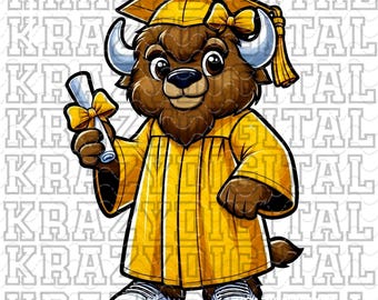 Buffalo Graduation Girl PNG, Yellow Bison Senior 2026, Kindergarten Graduate Design, Buffalo School Digital, Senior Mom Design