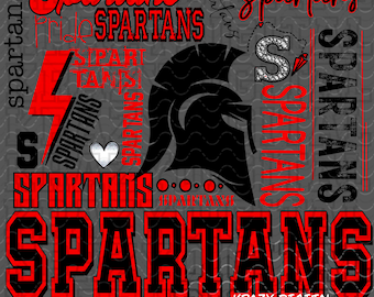 Spartan Mascot Typography PNG, Red Typography Cluster PNG, Spartan Collage Spirit Digital File, Collage Words Cursive, Red Spirit Mom PNG