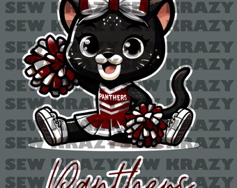 Panthers Maroon Cheerleader PNG, Youth Peewee Cheer Coach Art, Little Panther Bow Dance Maroon Girl, Baby Panther Cheerleader PNG
