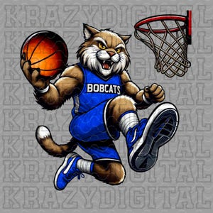 ボブキャット ブルー マスコット バスケットボール PNG、ボブキャット バスケットボール マスコット デジタル デザイン、男の子のスポーツ アートワーク、弟のバスケットボール