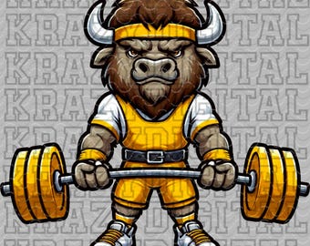 Yellow Buffalo Powerlifting PNG, Zoo Animal Strong Design, Bison