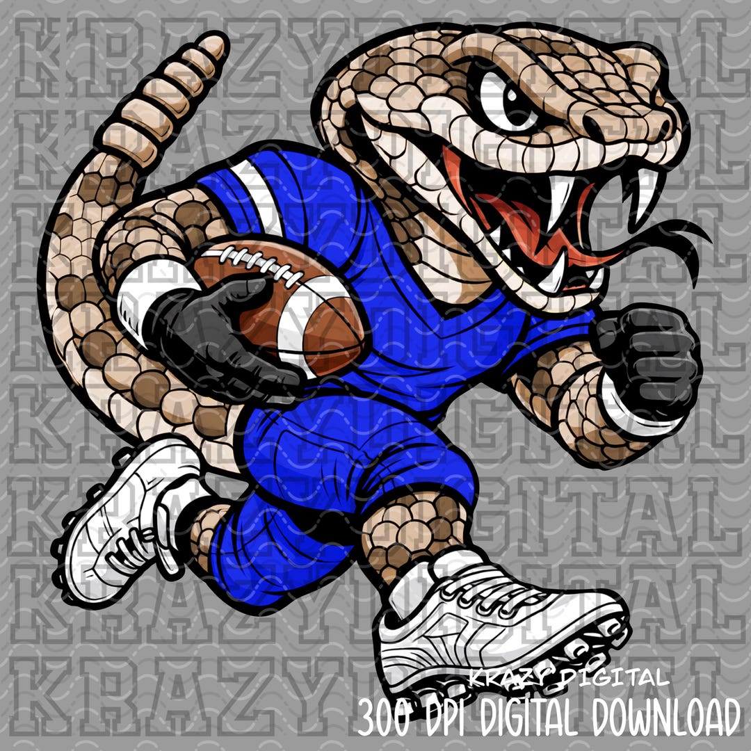 Football Rattle Cartoon Rattle Snake Football Mascot PNG, Blue Snake School Mascot, Mom Spirit ...