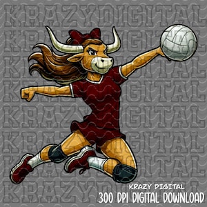 Lady Longhorn Volleyball PNG, Horns Maroon Mascot PNG, Team Girl Design, Girly Spirit Shirt, Athletic Awards Banquet Longhorn Artwork