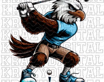 Eagles Light Blue Golf Mascot PNG, Eagle Golf Mascot, Eagle Boy Mascot, Eagle Columbia Blue Mascot digital file, Eagle Golf Swinging PNG