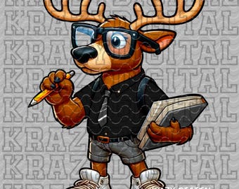 Buck Scholastics, Black Elk Academics Mascot PNG, Deer Smart Digital File, Studious Student Counsil Design File, Awards Ceremony Clipart