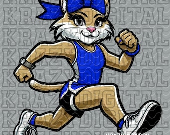 Lady Wildcat Track Blue PNG, Lady Cats, Running School Mascot, Girls Sports Design, Girl Wildcat Spirit, Wildcat Mom Spirit Shirt