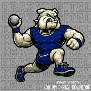 Navy Bulldog Track Field PNG, Maskotka Cartoon Running Bulldog, Maskotka szkoły Shotput Bulldog, Sztuka postaci Bulldoga, Navy Bulldog Boy