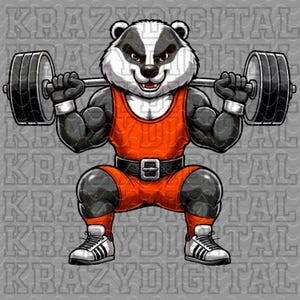 Badgers Orange Powerlifting PNG, Mascotte di sollevamento pesi Badgers Boy, Mascotte di Badgers Strong, File di progettazione del fratellino Badger, Opera d'arte Spirit