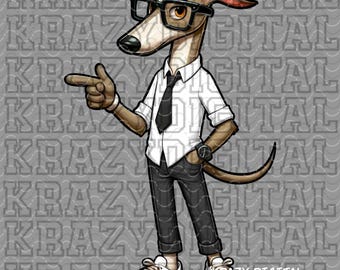 Greyhound Back To School, White Shirt Dog Academics PNG, Student Digital, Studious Design, Glasses Smart Nerdy Guy, Boys Hound School Art