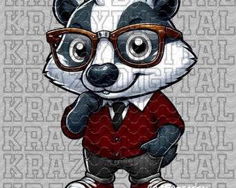 Badger Back To School, Maroon Shirt Badger Academics PNG, Student Digital, Studious Boy Design, Glasses Smart Nerdy Guy, Back to School