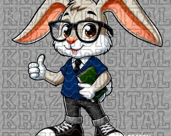 Jackrabbit Navy Studious PNG, Bunny Fun Shirt Design, Kids Shirt File, Funny Easter Digital Download, Jack Rabbit Blue Smart Artwork