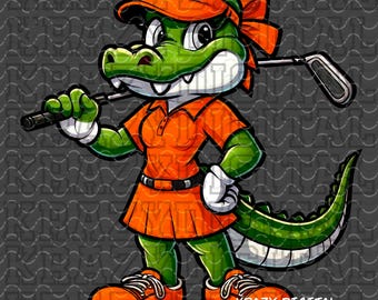 Lady Gators Golf PNG, Orange Gators Girl Team Mascot, Golf Tournament Shirt Design, Youth Camp Design, Gators Spirit Artwork, Playoff Shirt