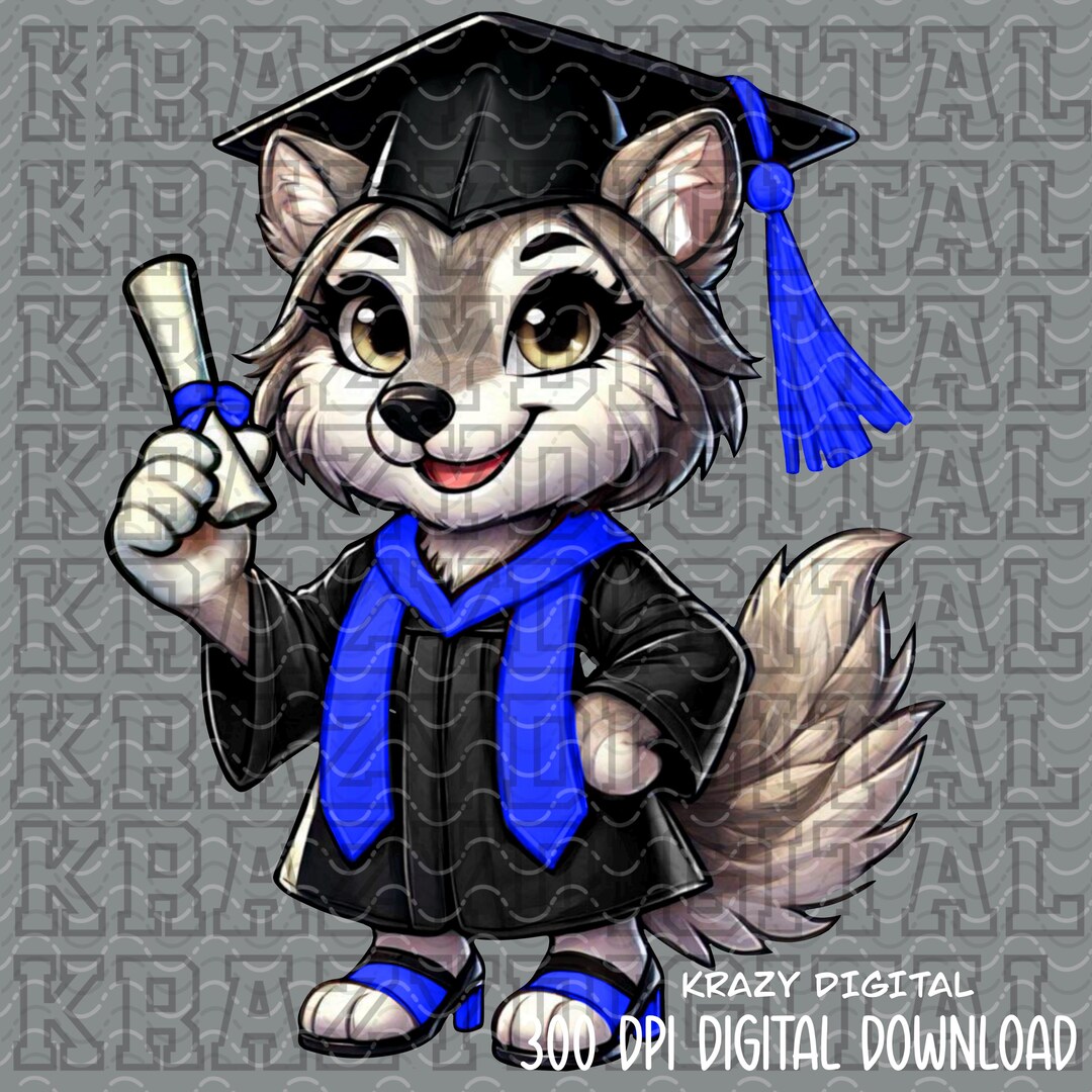 Wolf Mascot Graduation PNG, Blue Husky Senior Mascot, Lobo Graduation ...