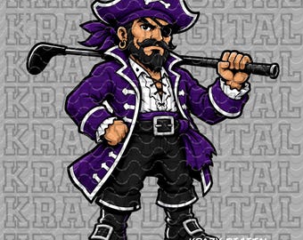 Pirate Golf PNG, Purple Pirate Boy Digital File, Men Golf Team Sports Art, Little Brother Spirit, Custom Mascot File, Sports Awards