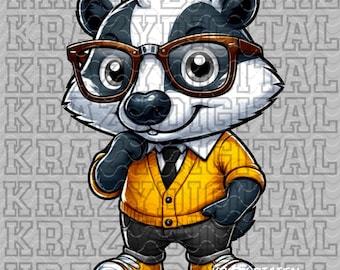 Badger Back To School, Yellow Shirt Badger Academics PNG, Student Digital, Studious Boy Design, Glasses Smart Nerdy Guy, Back to School