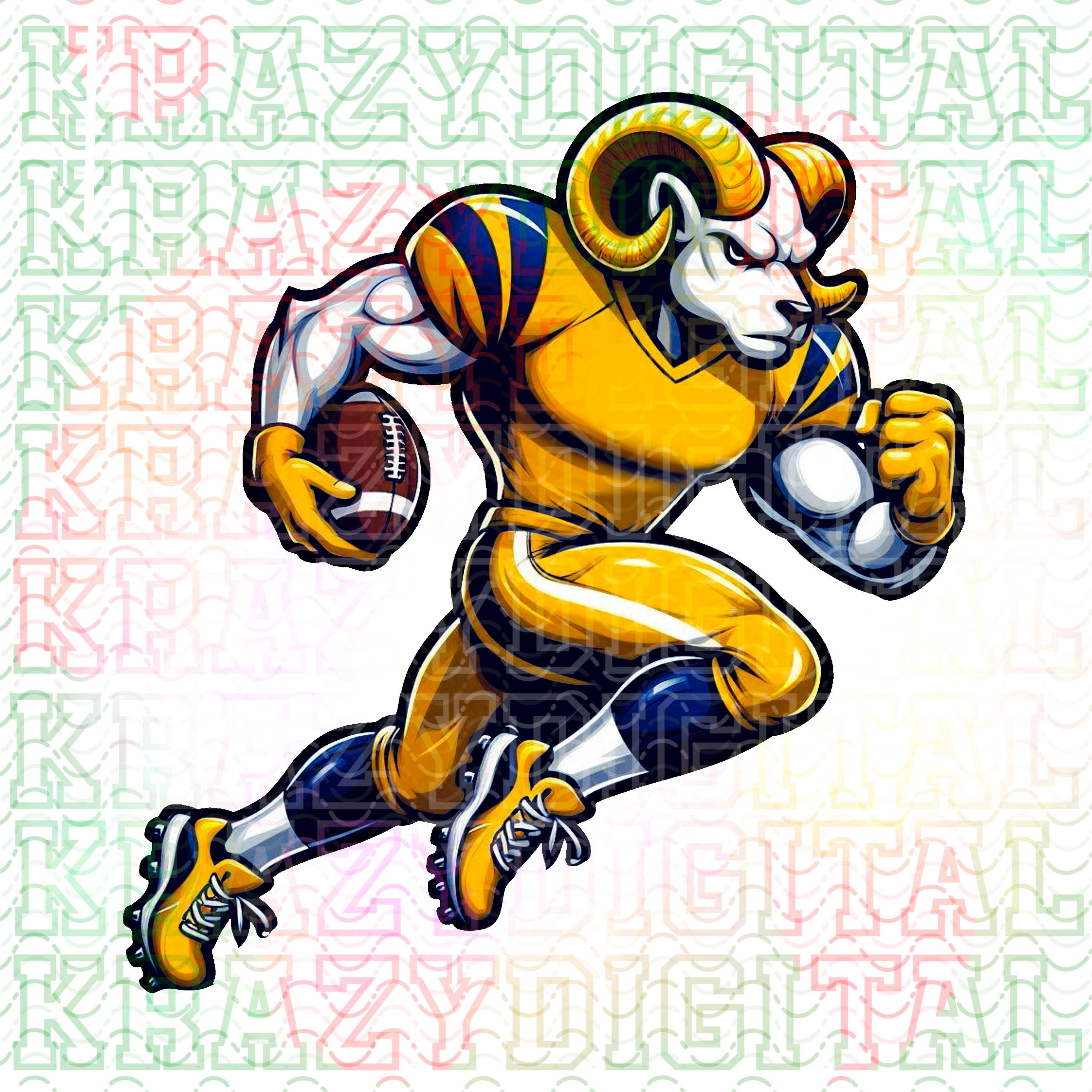 Rams Yellow Navy Football Mascot PNG, Rams Boy Mascot Design, Rams School Mascot Artwork, Rams School Spirit, Digital Download