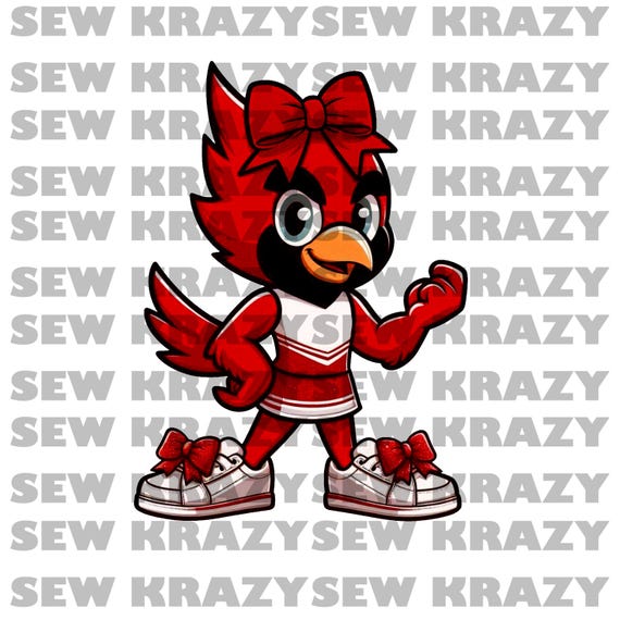Red and white Cardinal Cheer Mascot PNG, Red Cardinal School Mascot, Red Bird Cheer File, Cardinal Red Cheer Mascot PNG, Red Faux Glitter