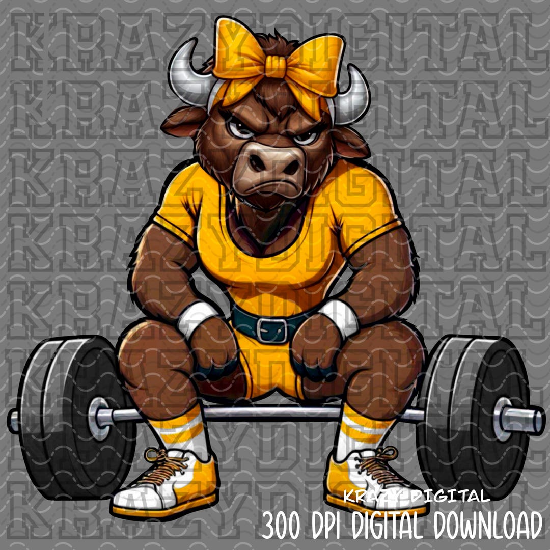 Lady Buffalo Powerlifting PNG, Zoo Animal Strong Design, Yellow