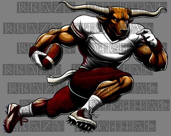 Longhorns Maroon Football Mascot PNG, Longhorn Spirit Design, Longhorn School Mascot PNG Sublimation, Horn Spirit Digital Download
