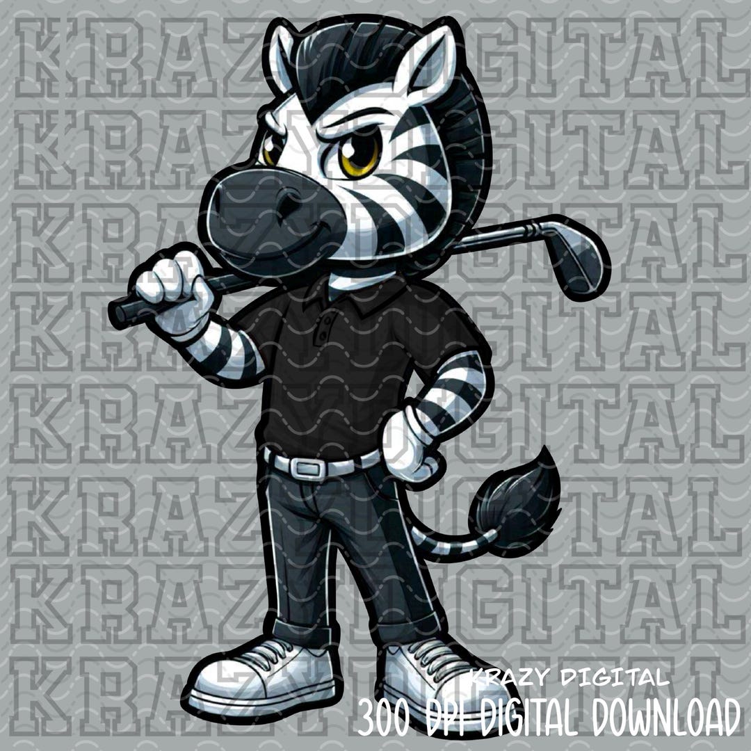 Zebra Boy Golf Mascot PNG, Zebra Strong Digital PNG, Men Zebra Nation ...