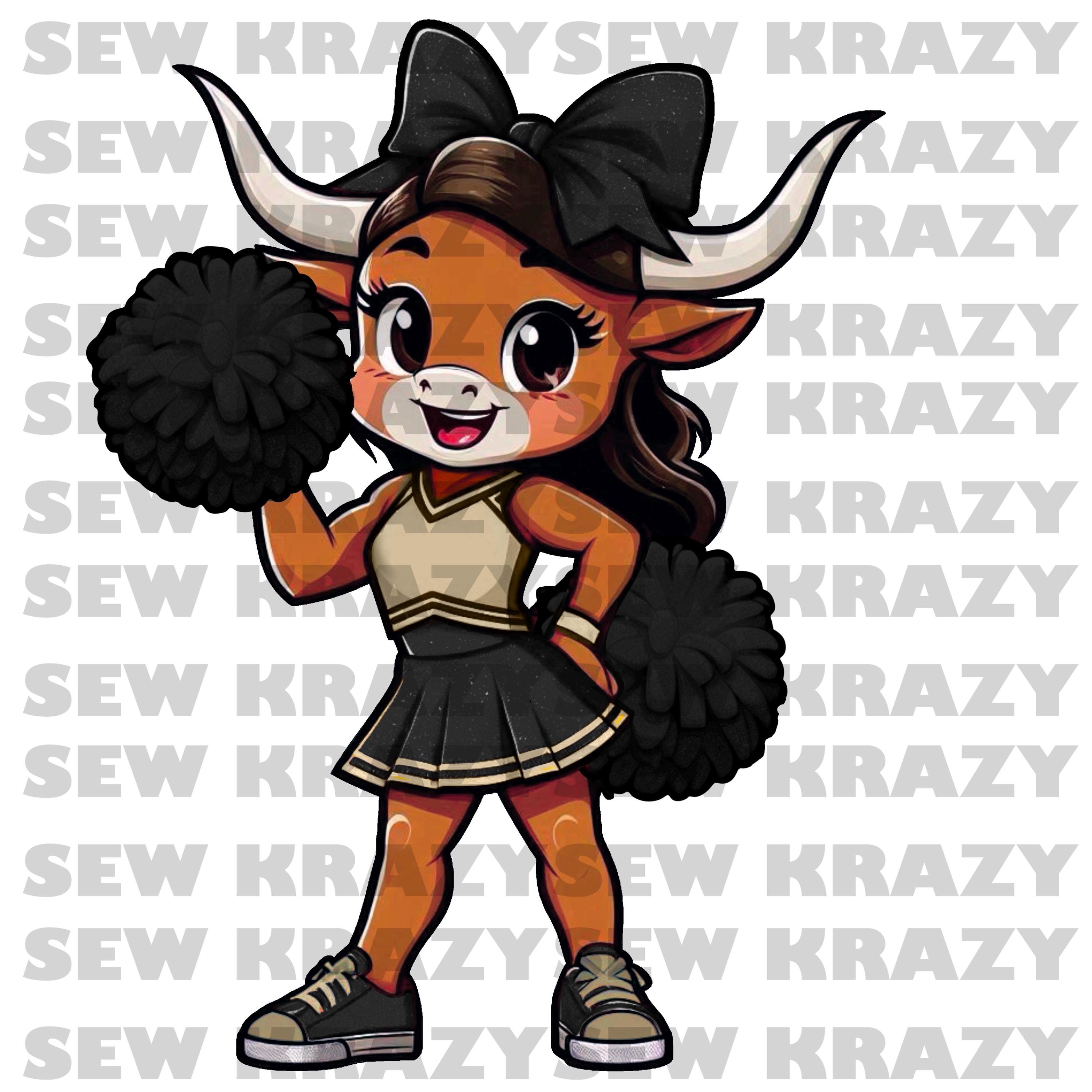 Go Horns Lady Longhorn Cheer Mascot, Girl Longhorn Bow PNG, Black Vegas Gold ...