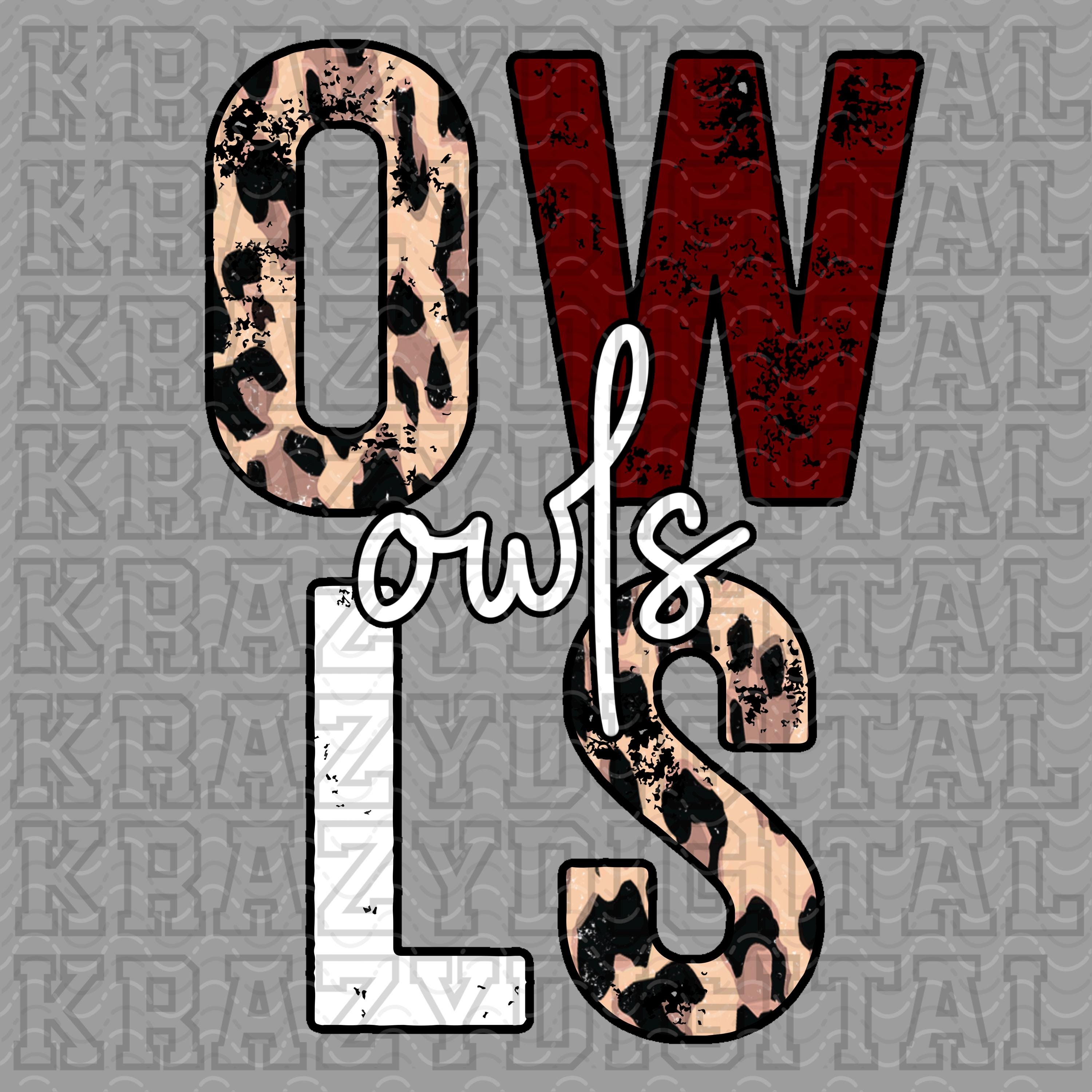 Owls Maroon Cheetah Mascot PNG, Owls Leopard Mascot Cluster PNG, Girly Sister Spirit Digital File, Owl Mom Spirit, Cute Mama Shirt Design