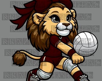 Lions Maroon Volleyball Mascot PNG, Lions Maroon School Mascot, Lions Maroon Volleyball, Lions Volleyball School Mascot Digital File Girly