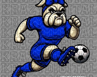 Bulldog Soccer PNG, Blue Soccer digital file, Kicking Bulldog Artwork, Tournament Shirt Idea Artwork, Aunt Spirit Designs, Girl Spirit Shirt